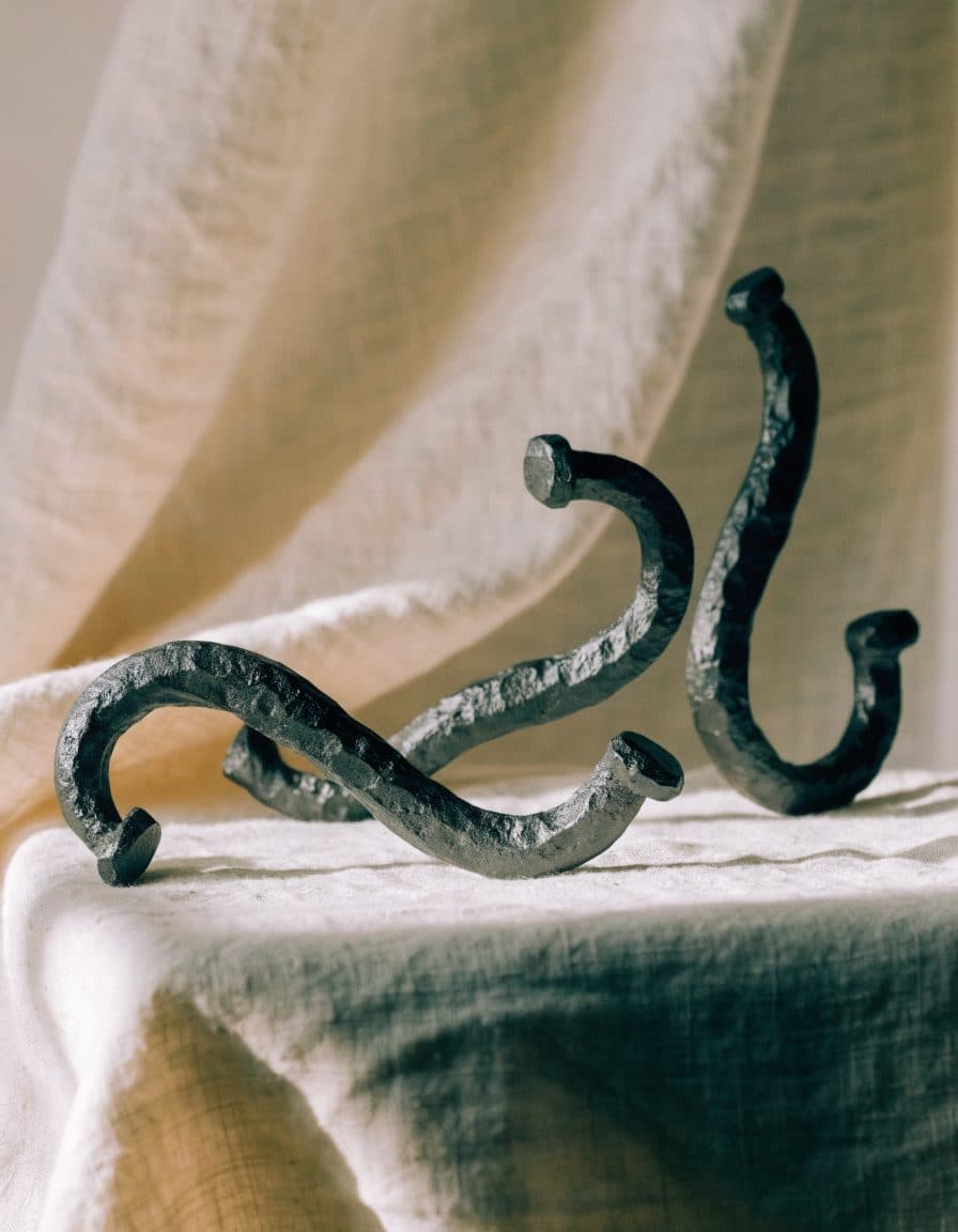 Forged iron wall hooks, set of 3