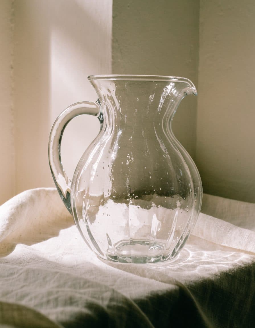 Ribbed glass pitcher
